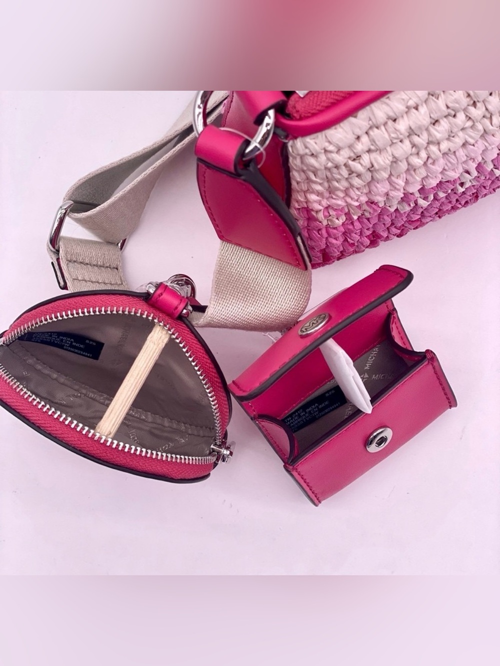 Michael Kors Jet Set Small Ombré Straw Crossbody Bag w/ Apple AirPods Case NWT - Picture 5 of 7